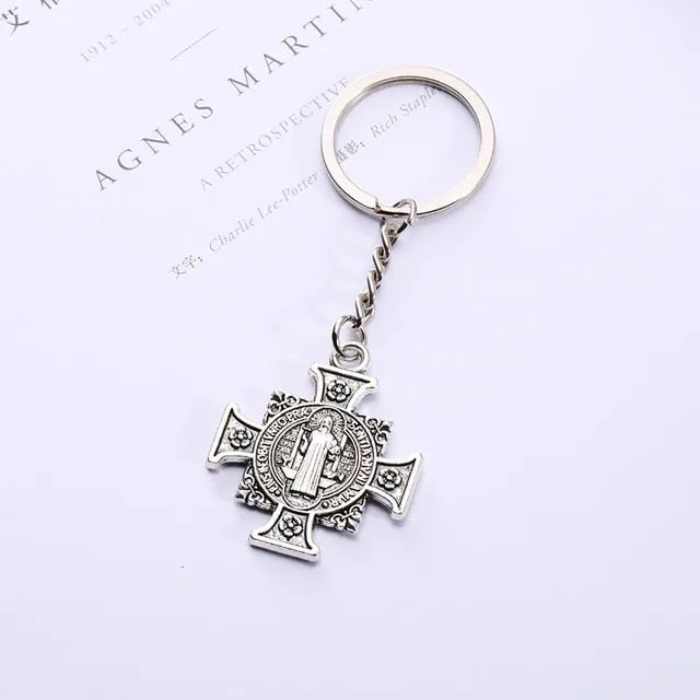 10pcs/lot Saint Jesus Christ Cross Pendant Keychain Keyring For Keys Chain Ring Holder Women Men's Purse Charms Jewelry on a Bag