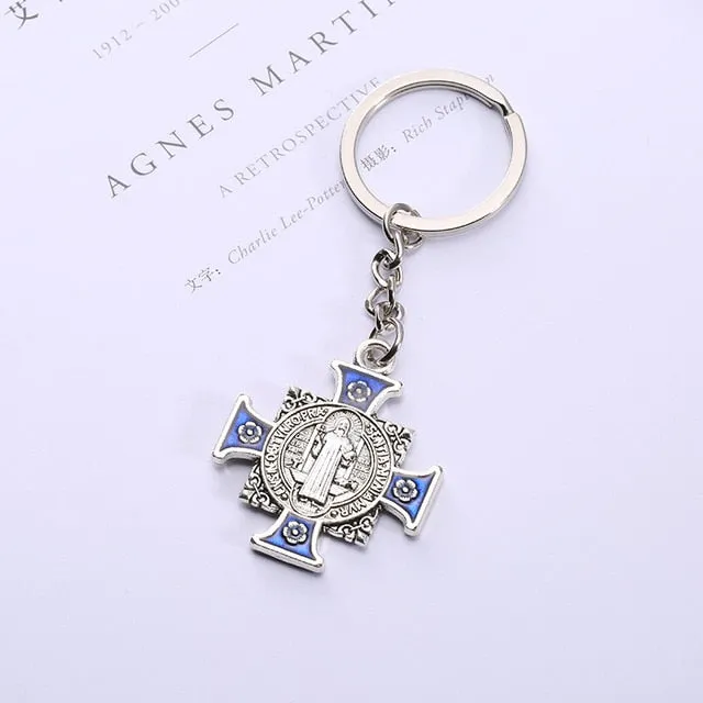 10pcs/lot Saint Jesus Christ Cross Pendant Keychain Keyring For Keys Chain Ring Holder Women Men's Purse Charms Jewelry on a Bag