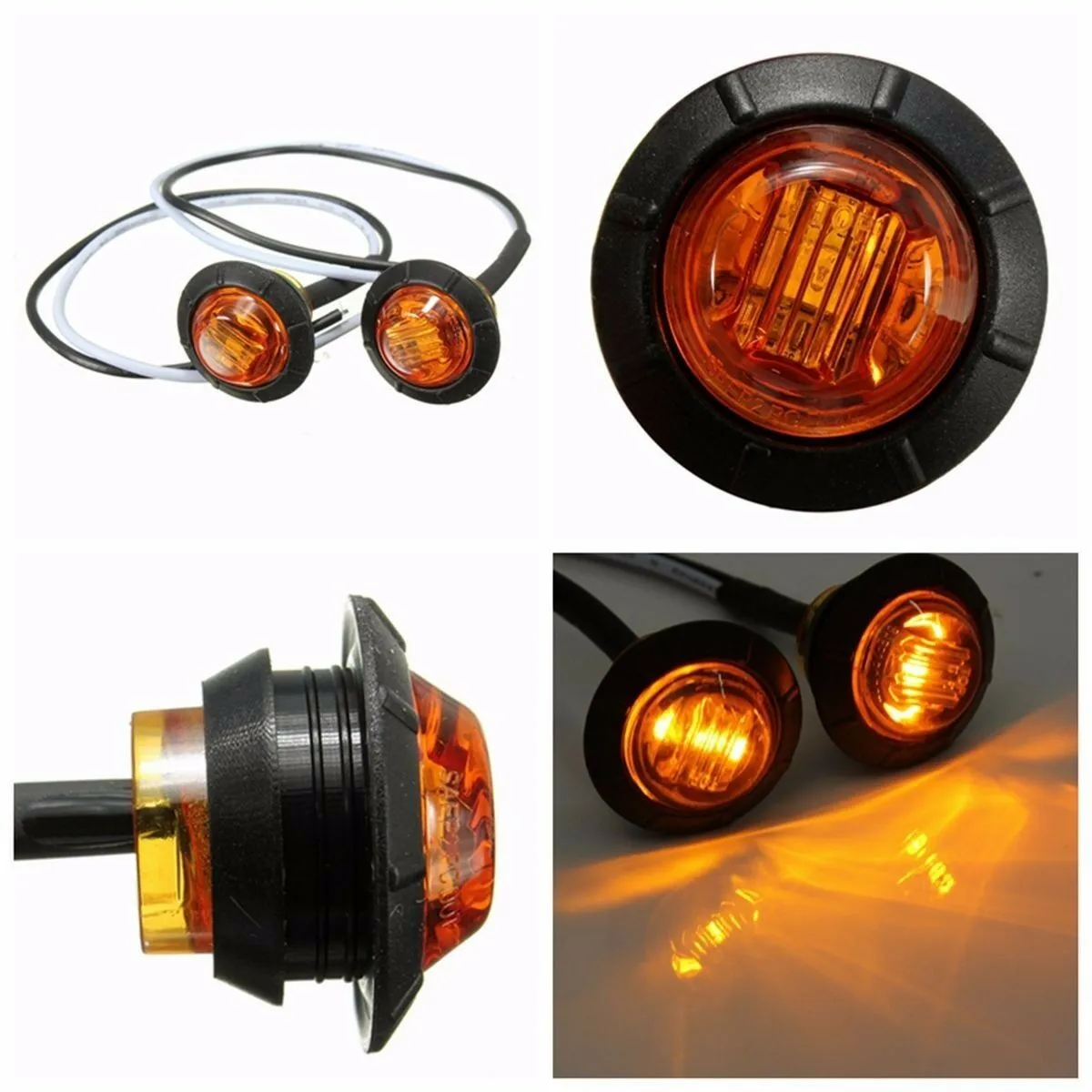 2 Pcs 3/4 Inch Mount LED Rear Side Marker Indicator Lights for Trucks, Traile ,Cab Marker, Boats 12V 24V RED GREEN YELLOW BLUE