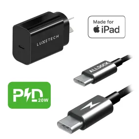 20W Apple iPad / iPhone 15 / Android USB-C PD Wall Charger & Cable