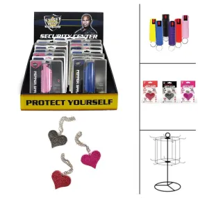 24 Units Pepper Sprays and Heartbeat Self Defense Keychains
