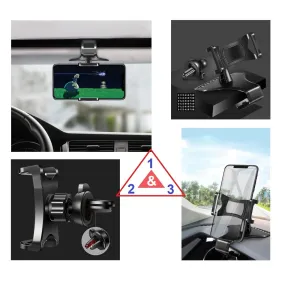 3 in 1 Car GPS Smartphone Holder: Dashboard / Visor Clamp   AC Grid Clip for Alcatel One Touch Idol 2 Mini - Black