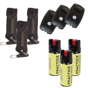 3 Pepper Spray Keychains PLUS 3 Training Sprays PLUS 3 Personal Alarms