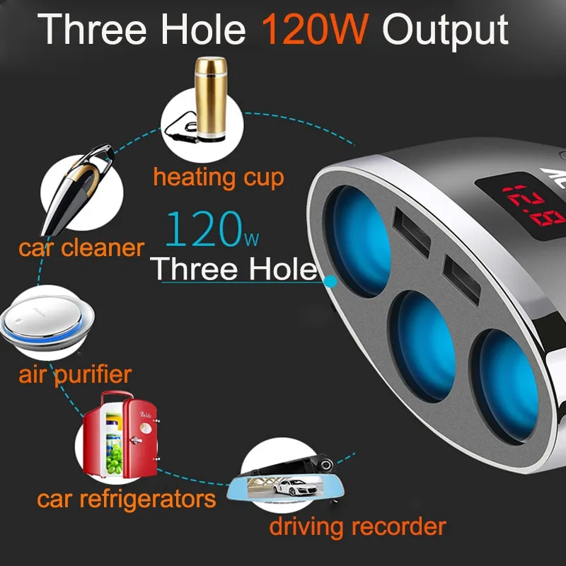 3in1 Dual USB Port Car Lighter Socket Splitter
