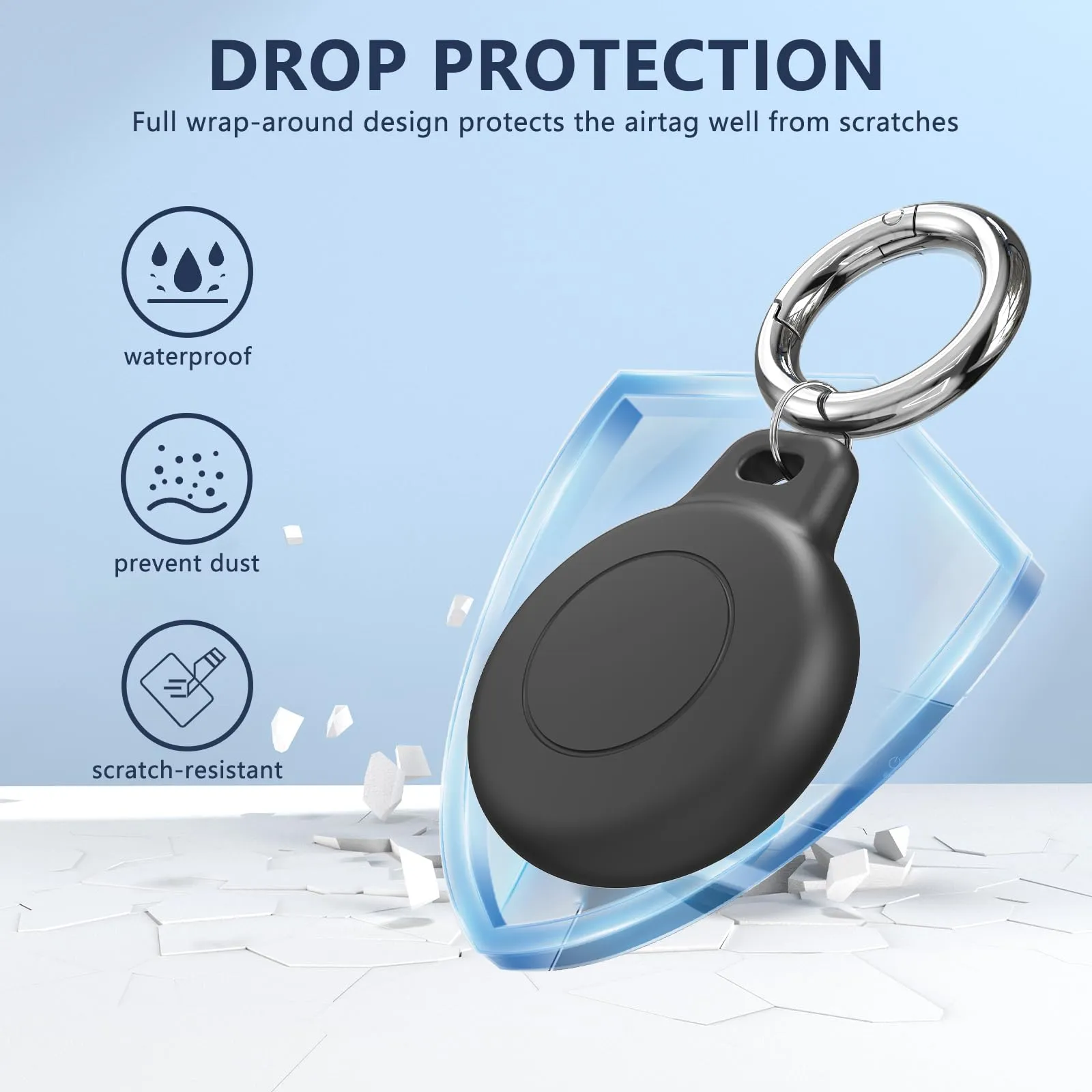 (4-Pack) IPX8 Waterproof AirTag Keychain Holders for Apple AirTag, with Silicone Air Tag Case, Key Ring, Chain, and Compatibility with GPS Item Finders - Essential Accessory