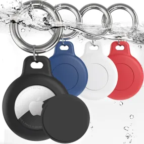 (4-Pack) IPX8 Waterproof AirTag Keychain Holders for Apple AirTag, with Silicone Air Tag Case, Key Ring, Chain, and Compatibility with GPS Item Finders - Essential Accessory