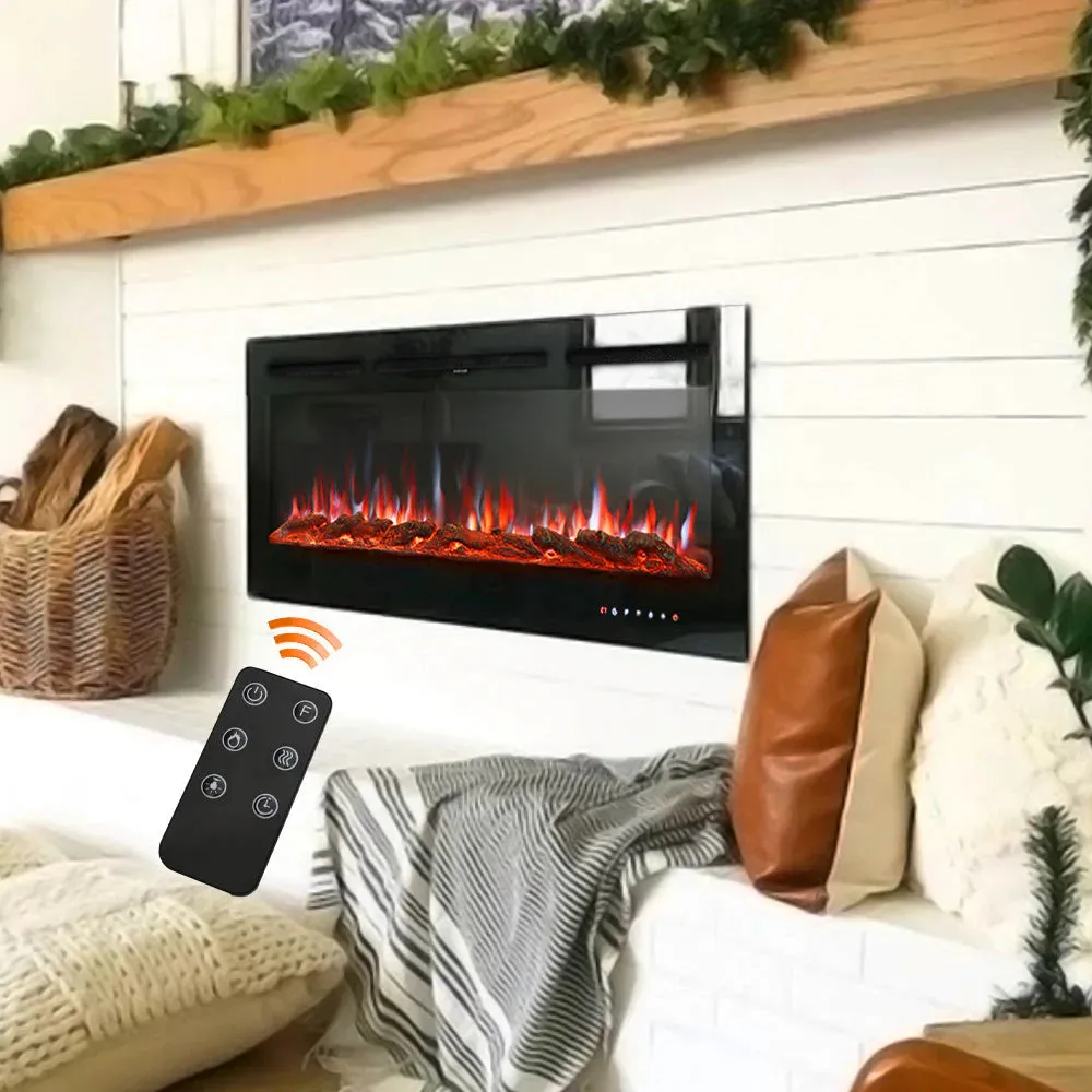 70'' 80" Electric Fireplace Wall Mounted Recessed Into Fire 9 Fuel Bed Color