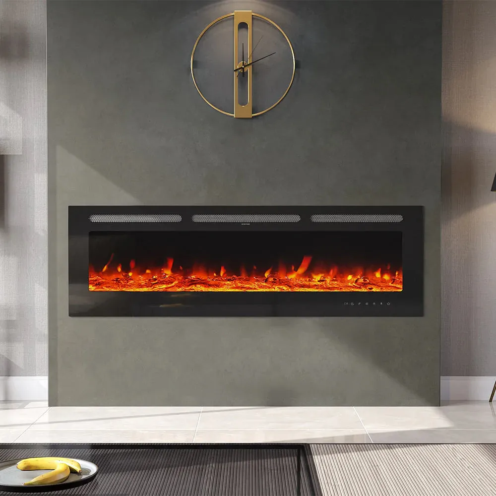 70'' 80" Electric Fireplace Wall Mounted Recessed Into Fire 9 Fuel Bed Color