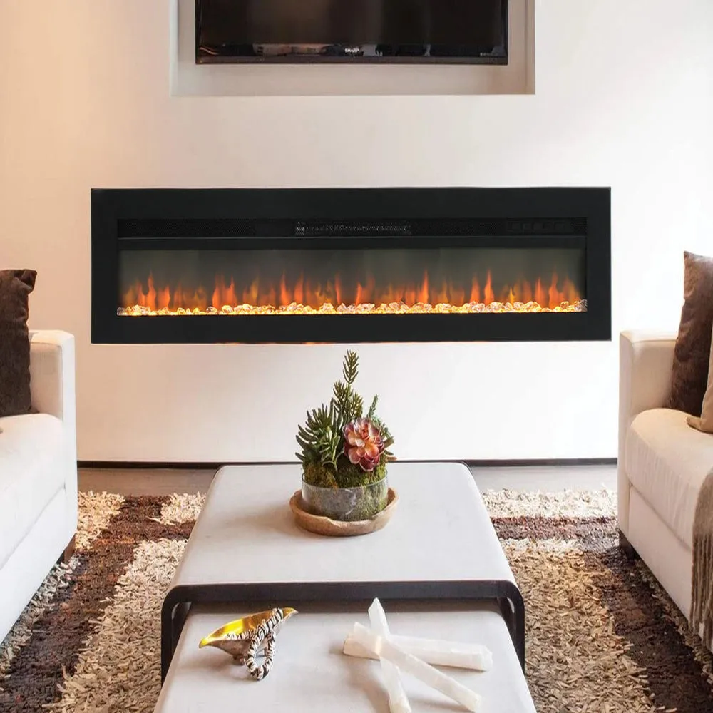 70'' 80" Electric Fireplace Wall Mounted Recessed Into Fire 9 Fuel Bed Color