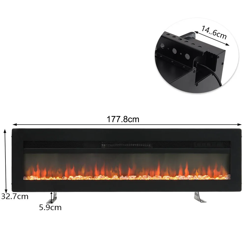 70'' 80" Electric Fireplace Wall Mounted Recessed Into Fire 9 Fuel Bed Color