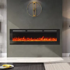 70'' 80" Electric Fireplace Wall Mounted Recessed Into Fire 9 Fuel Bed Color