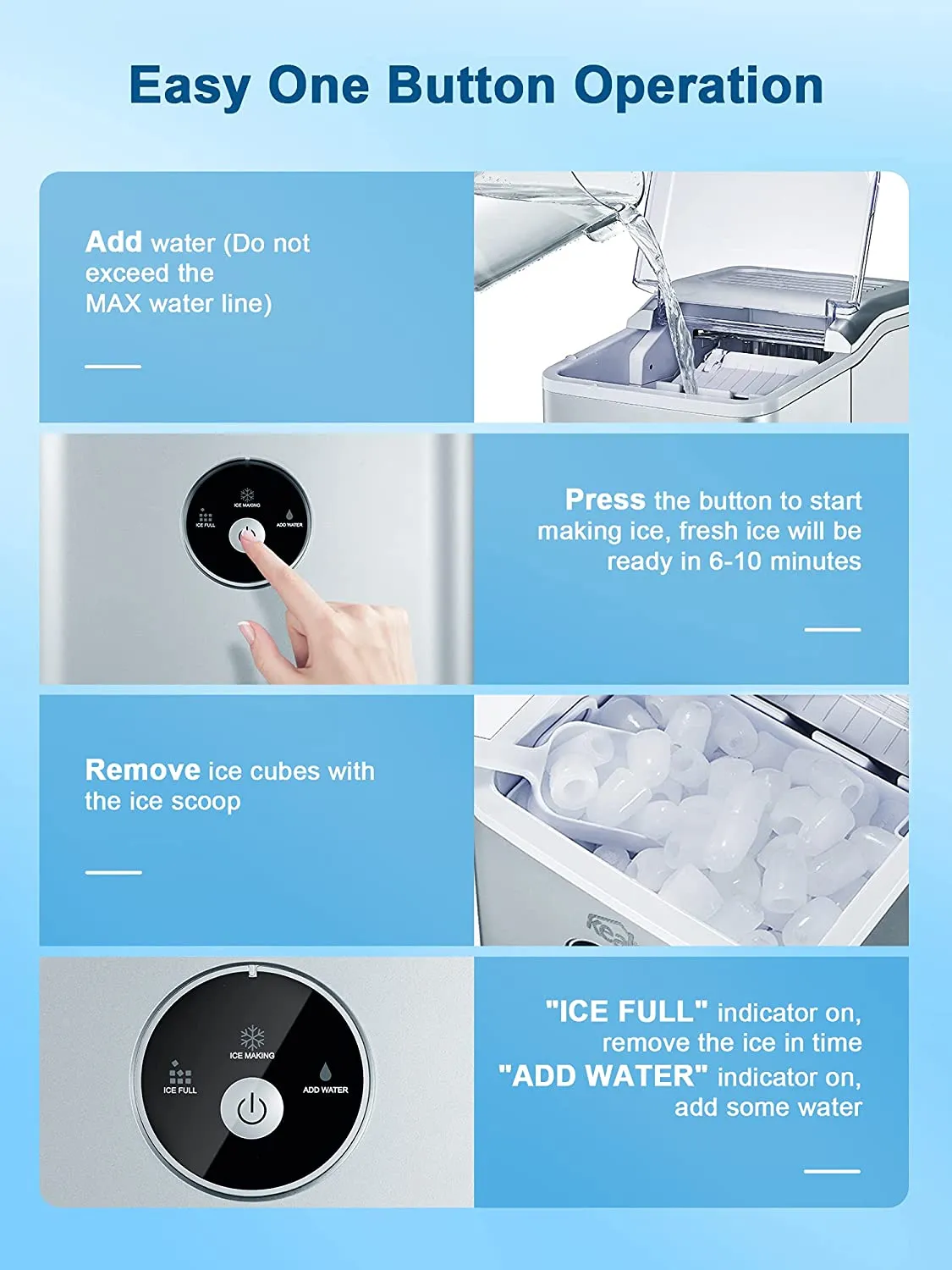 AICOOK 2L Ice Maker Countertop, 9 Ice Cubes in 5 mins, Portable Ice Maker Machine with LED Display, Ice Scoop and Basket, Silver