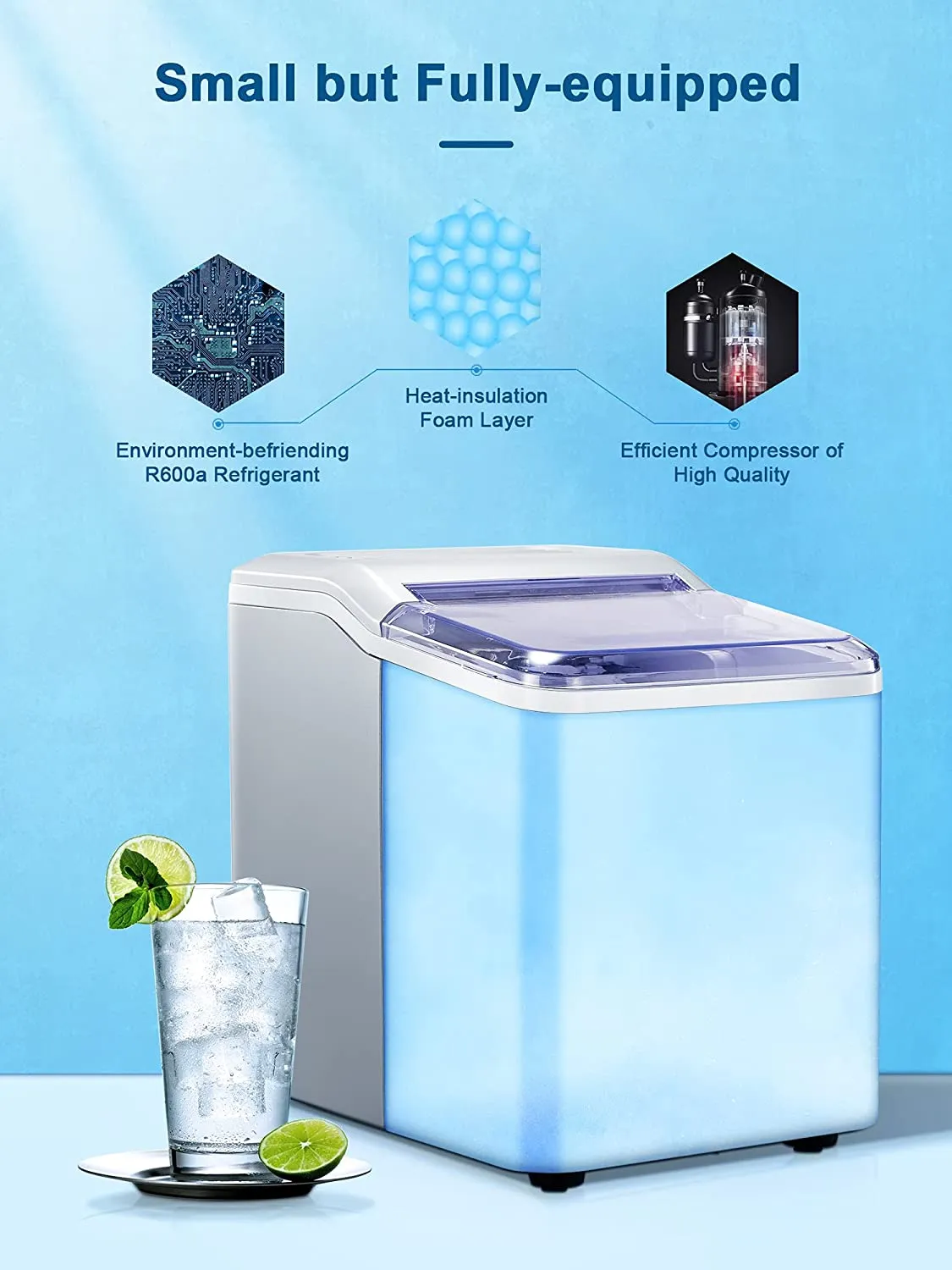 AICOOK 2L Ice Maker Countertop, 9 Ice Cubes in 5 mins, Portable Ice Maker Machine with LED Display, Ice Scoop and Basket, Silver