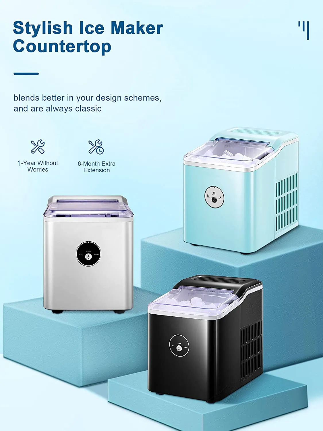 AICOOK 2L Ice Maker Countertop, 9 Ice Cubes in 5 mins, Portable Ice Maker Machine with LED Display, Ice Scoop and Basket, Silver