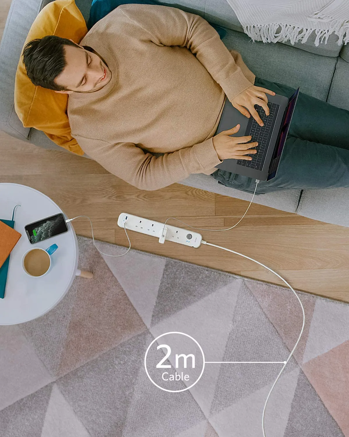 Anker Extension Lead 2M with 2 USB Ports and 4 Wall Outlets, Power Strip with USB Charging and Surge Protection for Home, Office