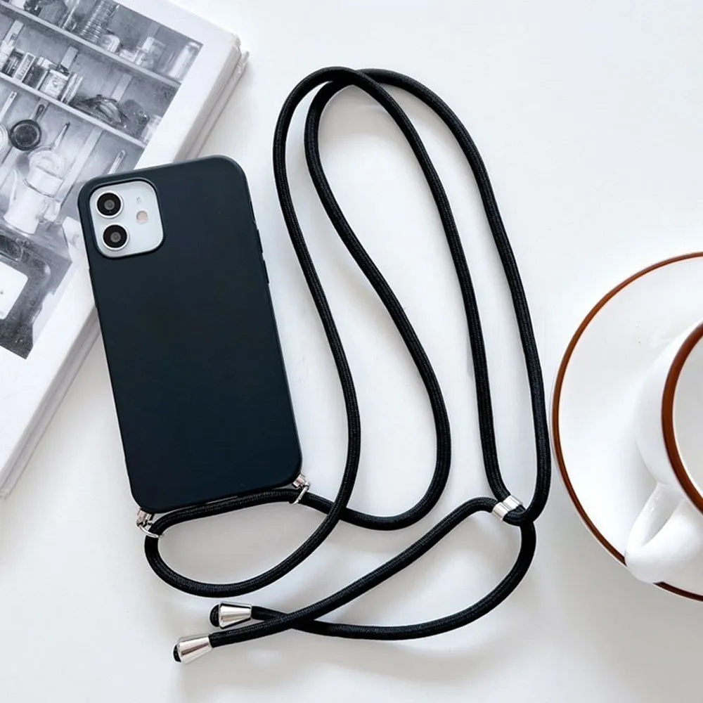 Anymob iPhone Black Crossbody Necklace Strap Lanyard Cord Phone Case Silicone Cover