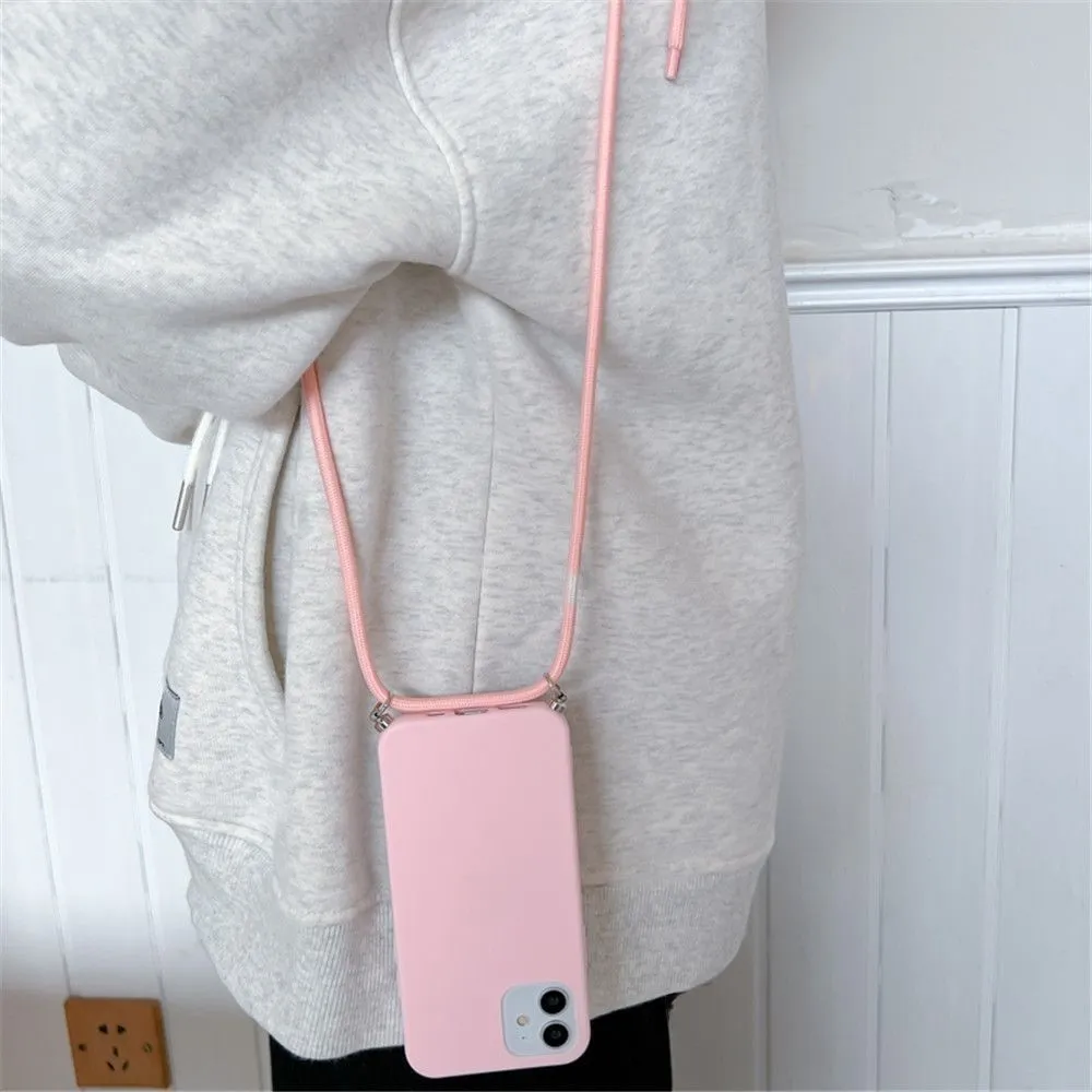 Anymob iPhone Black Crossbody Necklace Strap Lanyard Cord Phone Case Silicone Cover