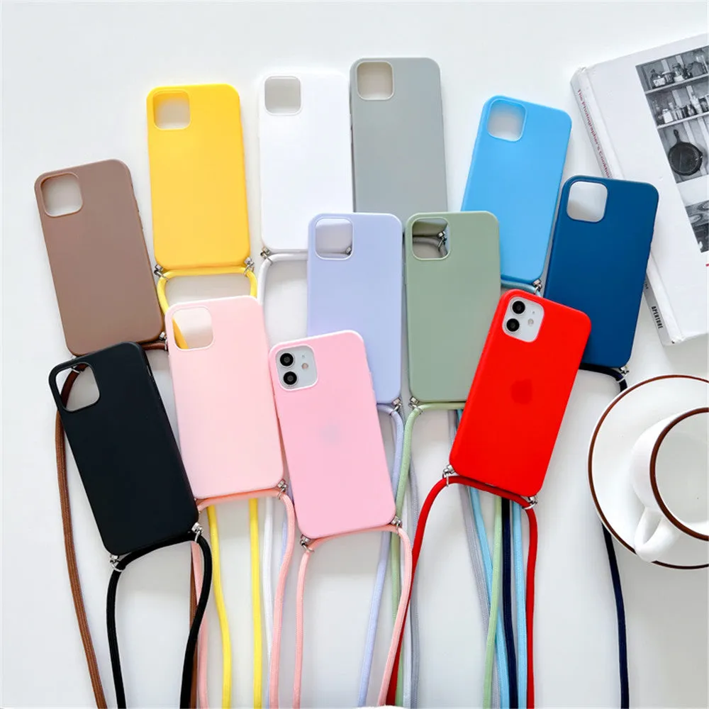 Anymob iPhone Black Crossbody Necklace Strap Lanyard Cord Phone Case Silicone Cover