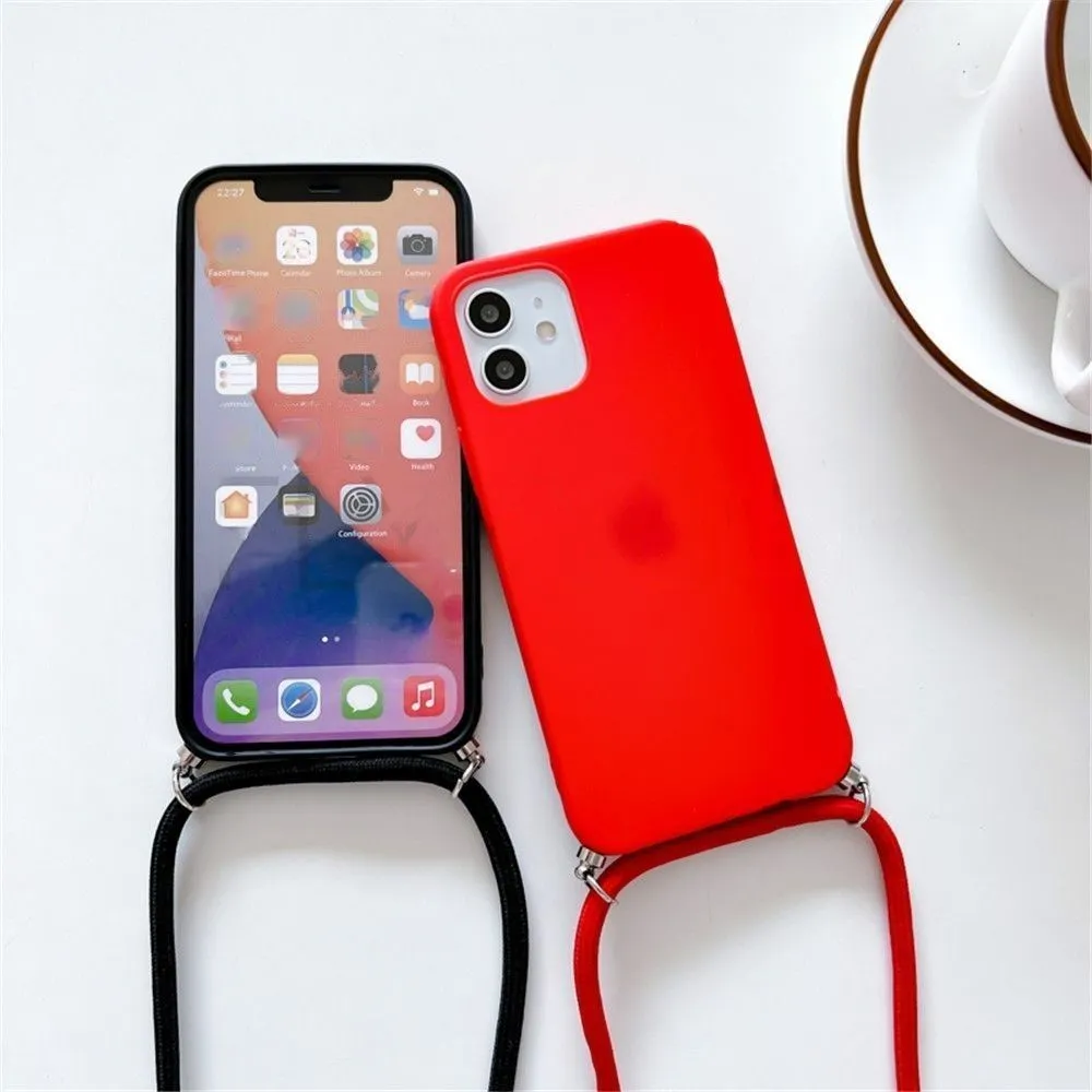 Anymob iPhone Black Crossbody Necklace Strap Lanyard Cord Phone Case Silicone Cover