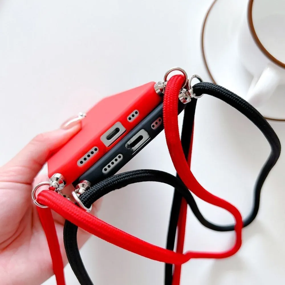 Anymob iPhone Black Crossbody Necklace Strap Lanyard Cord Phone Case Silicone Cover
