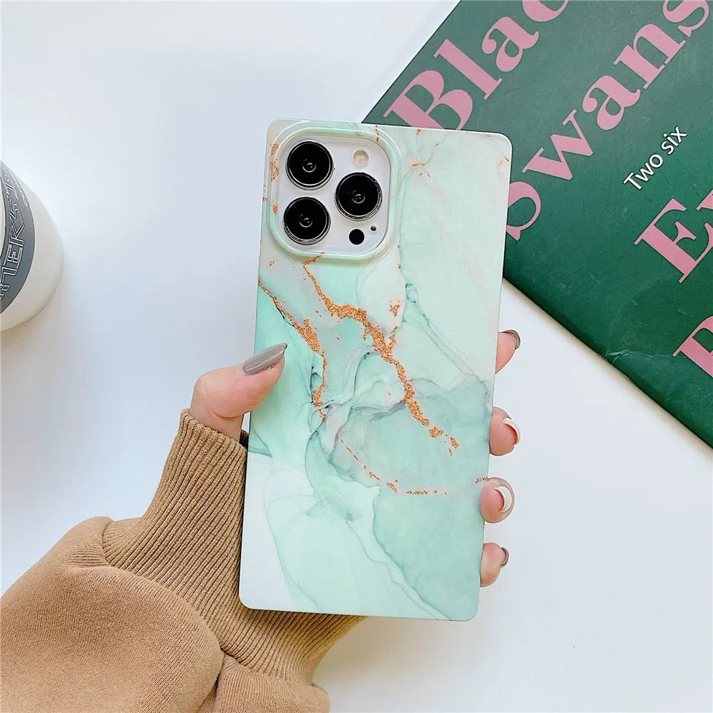 Anymob iPhone Blue Soft Square Marble Silicone Phone Case Shockproof Back Cover