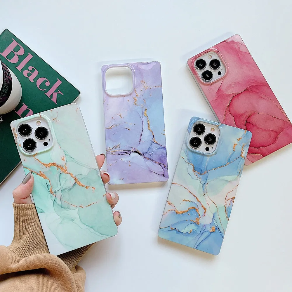 Anymob iPhone Blue Soft Square Marble Silicone Phone Case Shockproof Back Cover