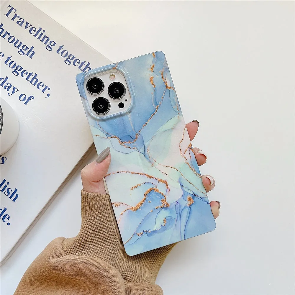 Anymob iPhone Blue Soft Square Marble Silicone Phone Case Shockproof Back Cover
