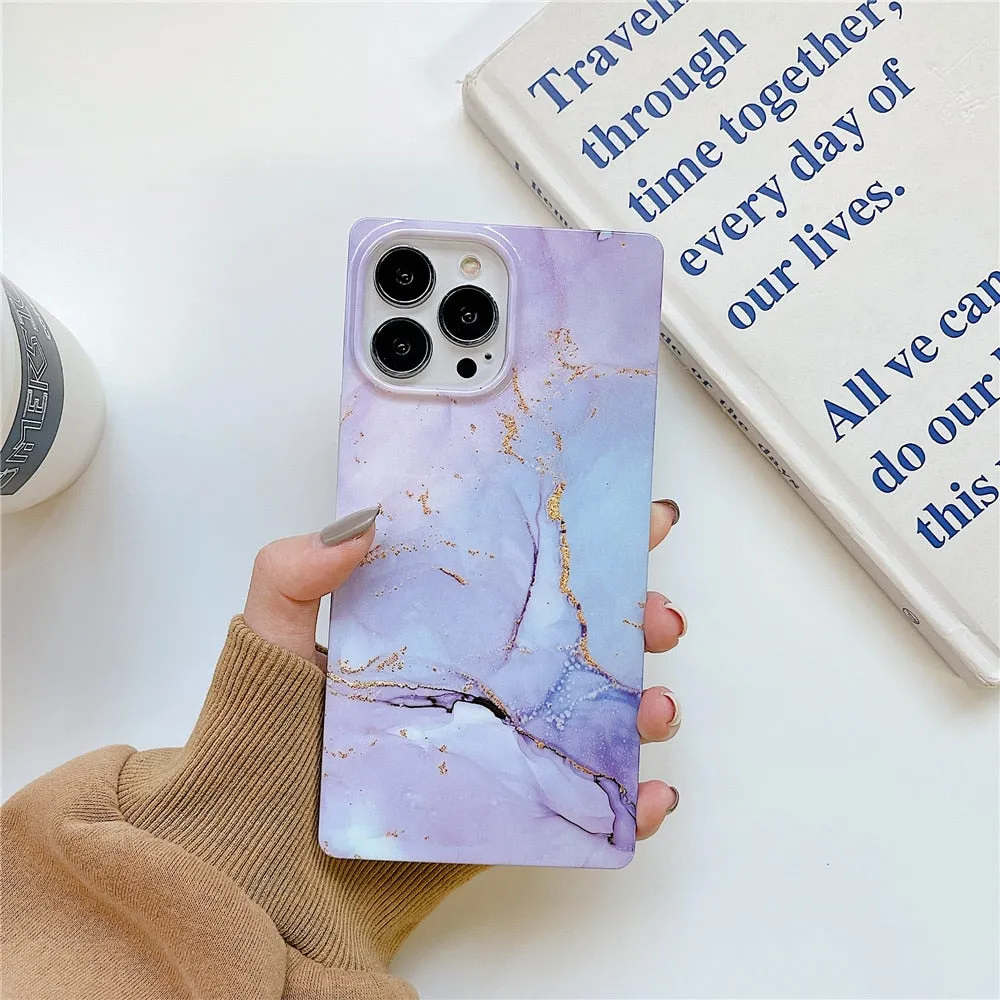 Anymob iPhone Blue Soft Square Marble Silicone Phone Case Shockproof Back Cover