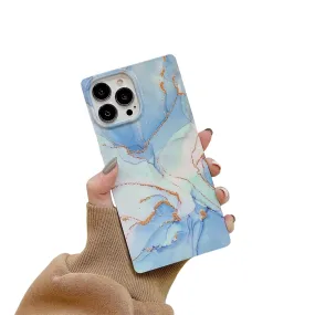 Anymob iPhone Blue Soft Square Marble Silicone Phone Case Shockproof Back Cover