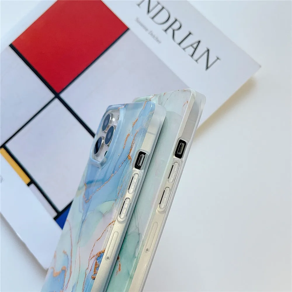 Anymob iPhone Blue Soft Square Marble Silicone Phone Case Shockproof Back Cover
