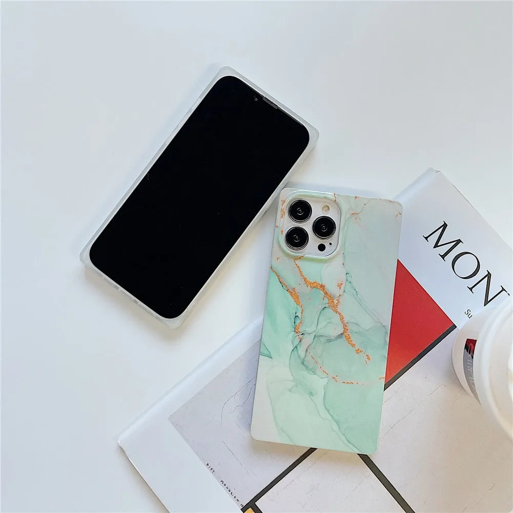 Anymob iPhone Blue Soft Square Marble Silicone Phone Case Shockproof Back Cover