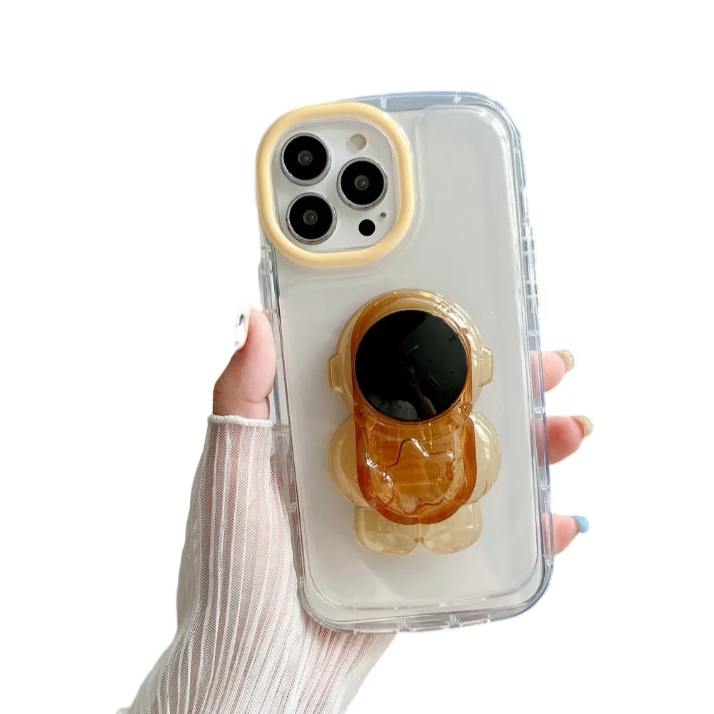 Anymob iPhone Brown Astronaut Holder Phone Case Transparent Shockproof Bumper Back Cover
