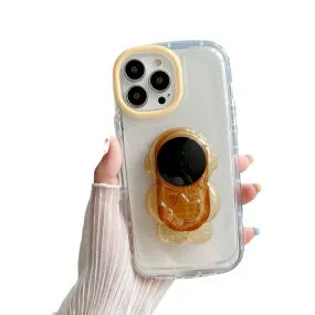 Anymob iPhone Brown Astronaut Holder Phone Case Transparent Shockproof Bumper Back Cover
