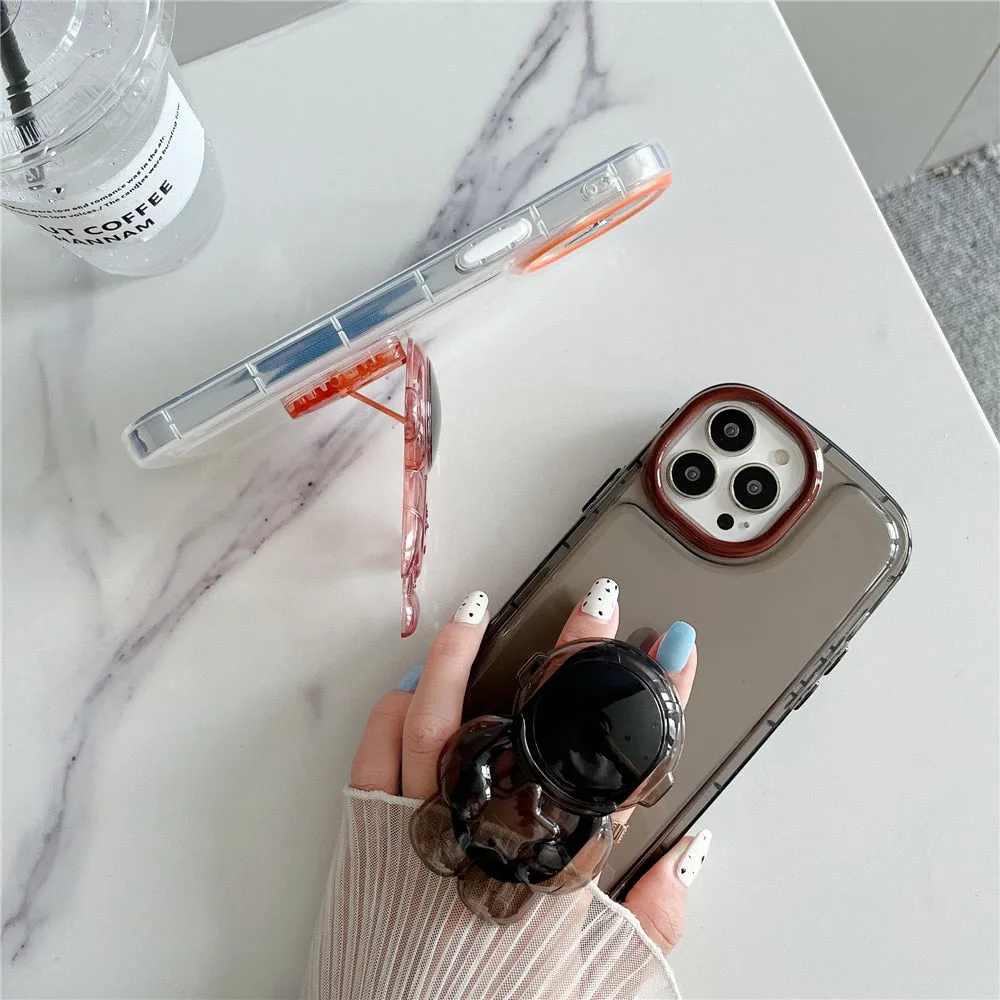 Anymob iPhone Brown Astronaut Holder Phone Case Transparent Shockproof Bumper Back Cover