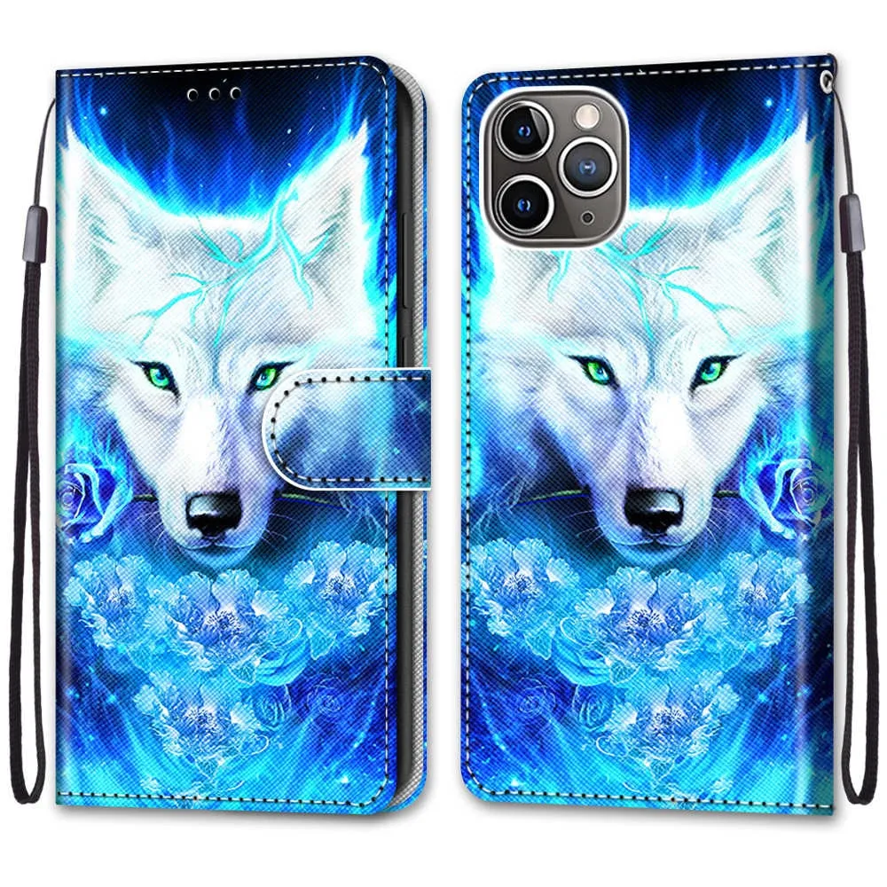 Anymob iPhone Case Black Lion Cartoon Painted Flip Wallet Leather Phone Cover