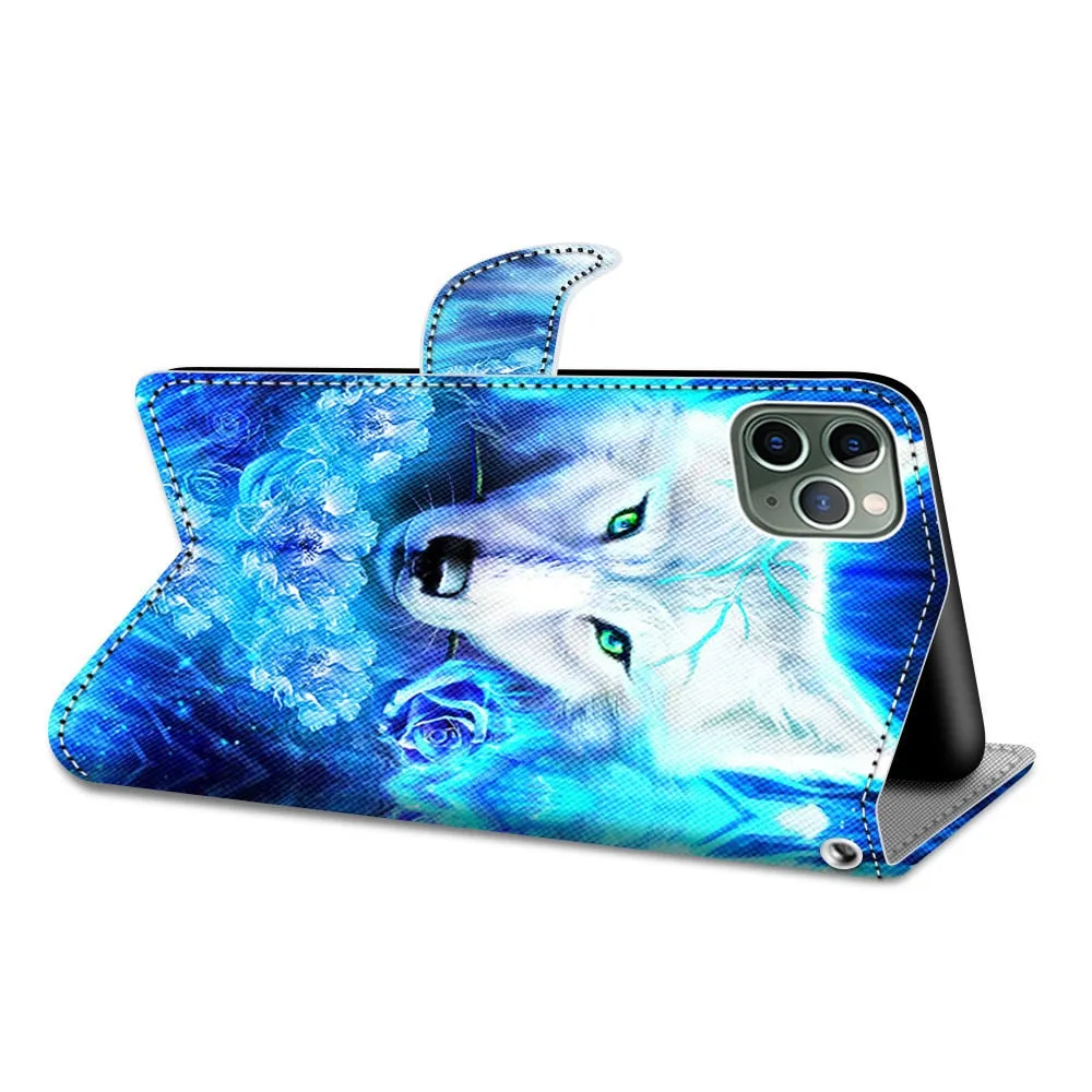 Anymob iPhone Case Black Lion Cartoon Painted Flip Wallet Leather Phone Cover