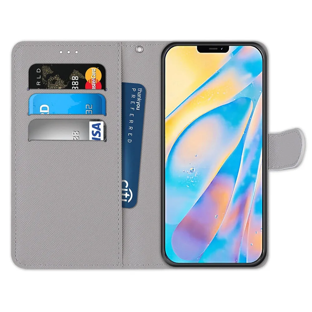 Anymob iPhone Case Black Lion Cartoon Painted Flip Wallet Leather Phone Cover