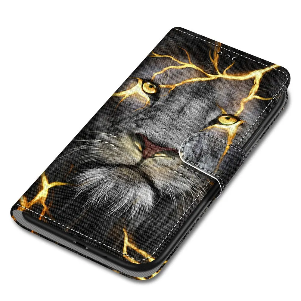 Anymob iPhone Case Black Lion Cartoon Painted Flip Wallet Leather Phone Cover