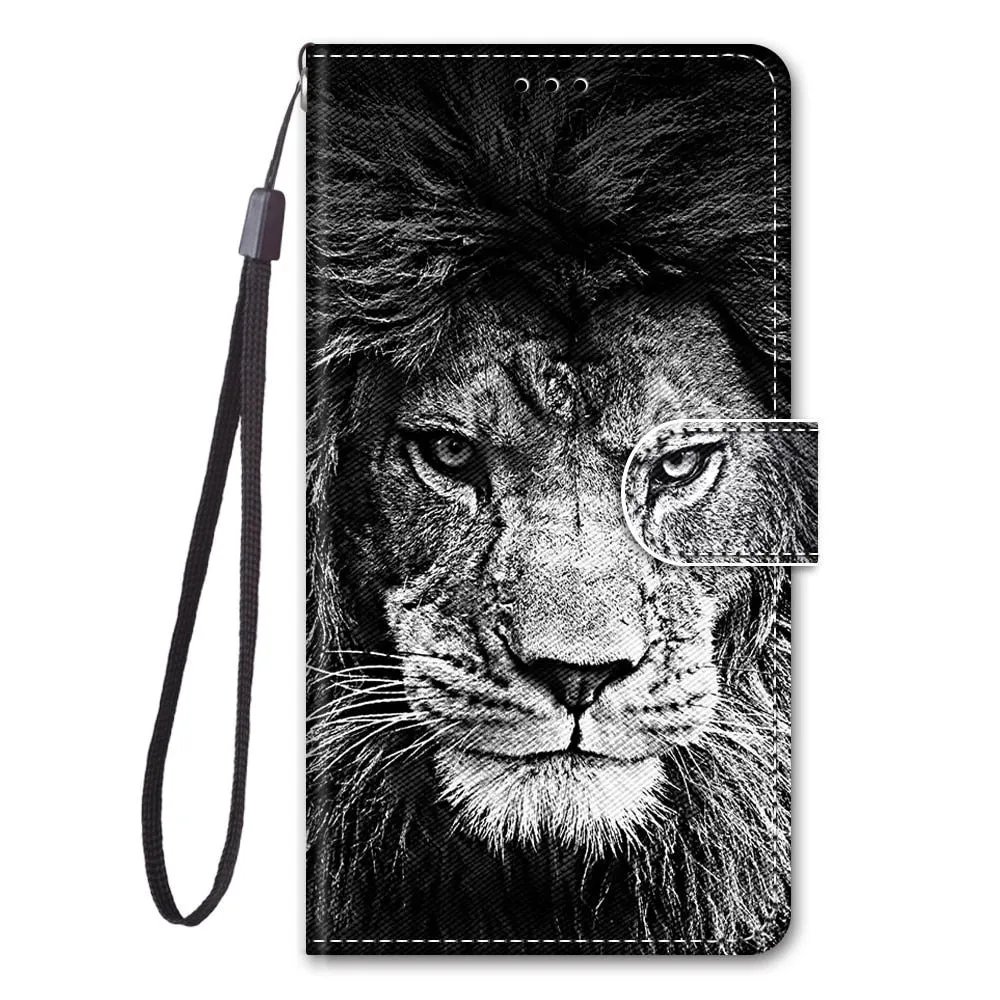 Anymob iPhone Case Black Lion Lovely Cartoon Cat Phone Bag Flip Wallet Leather Protection Cover