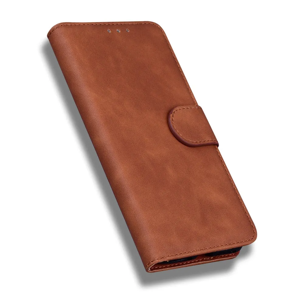 Anymob iPhone Case Black Magnetic Leather Wallet Flip Solid Color Phone Cover