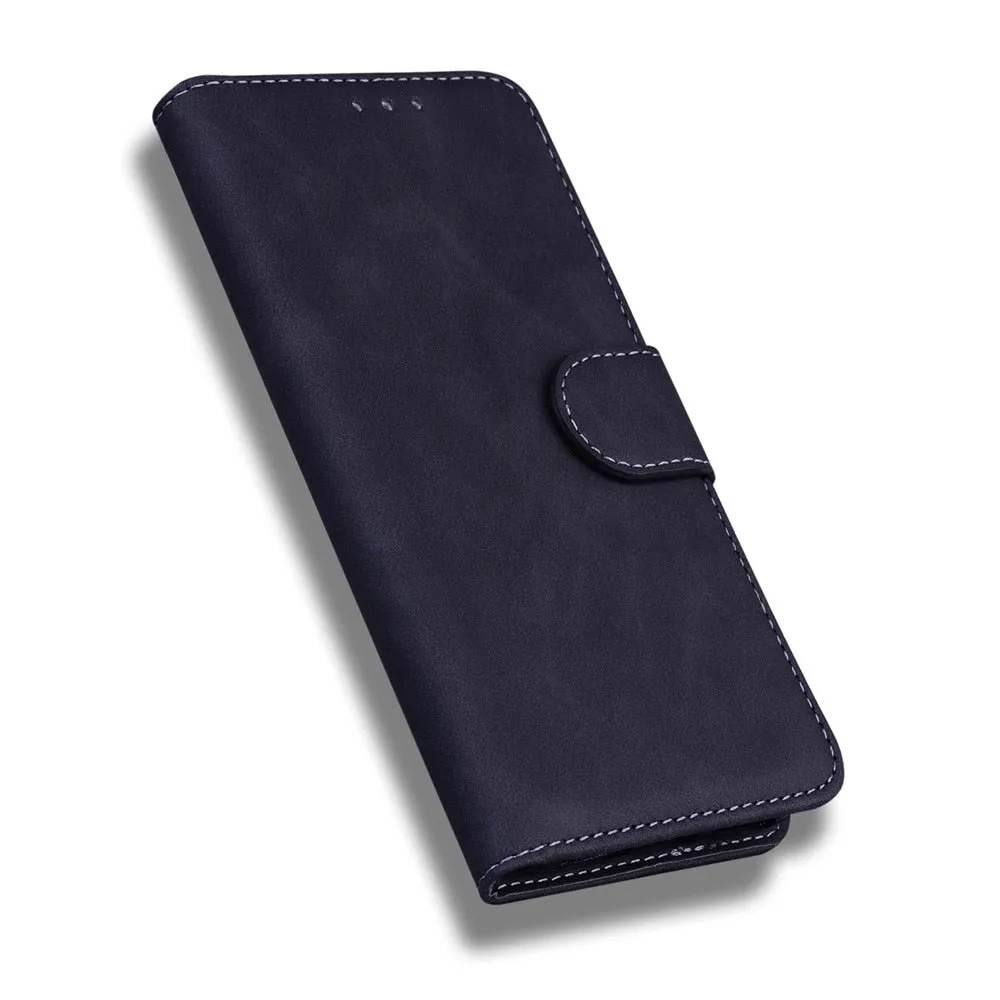 Anymob iPhone Case Black Magnetic Leather Wallet Flip Solid Color Phone Cover