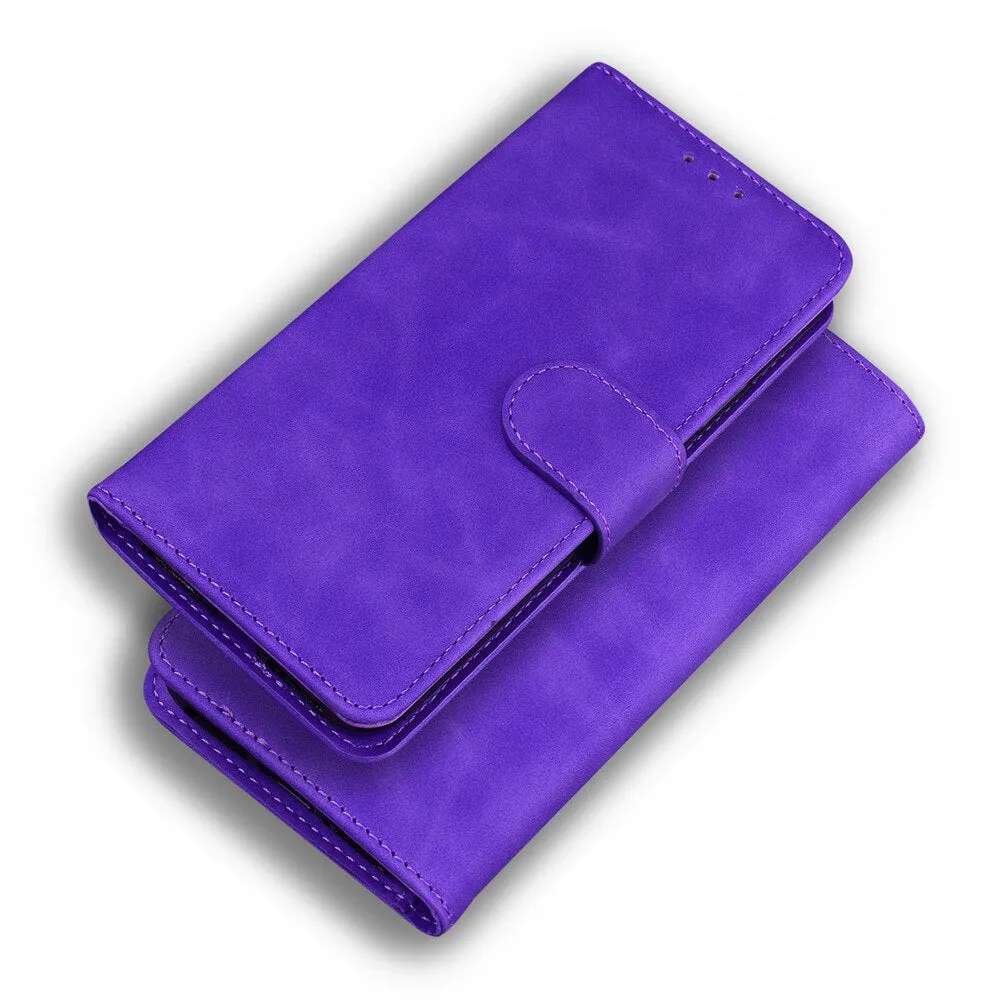Anymob iPhone Case Black Magnetic Leather Wallet Flip Solid Color Phone Cover