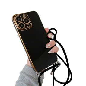 Anymob iPhone Case Black Necklace Lanyard Silicon Phone Cord Strap Cover