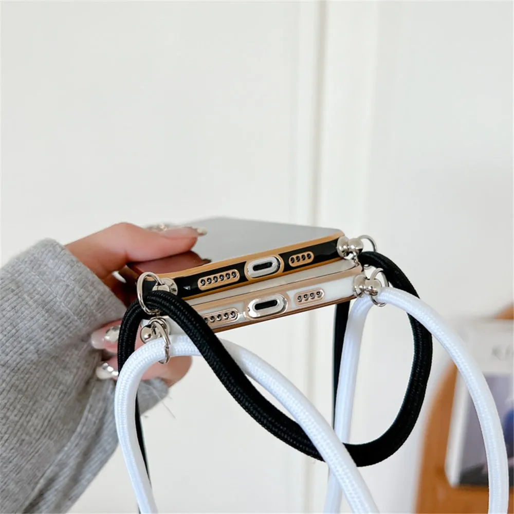 Anymob iPhone Case Black Necklace Lanyard Silicon Phone Cord Strap Cover