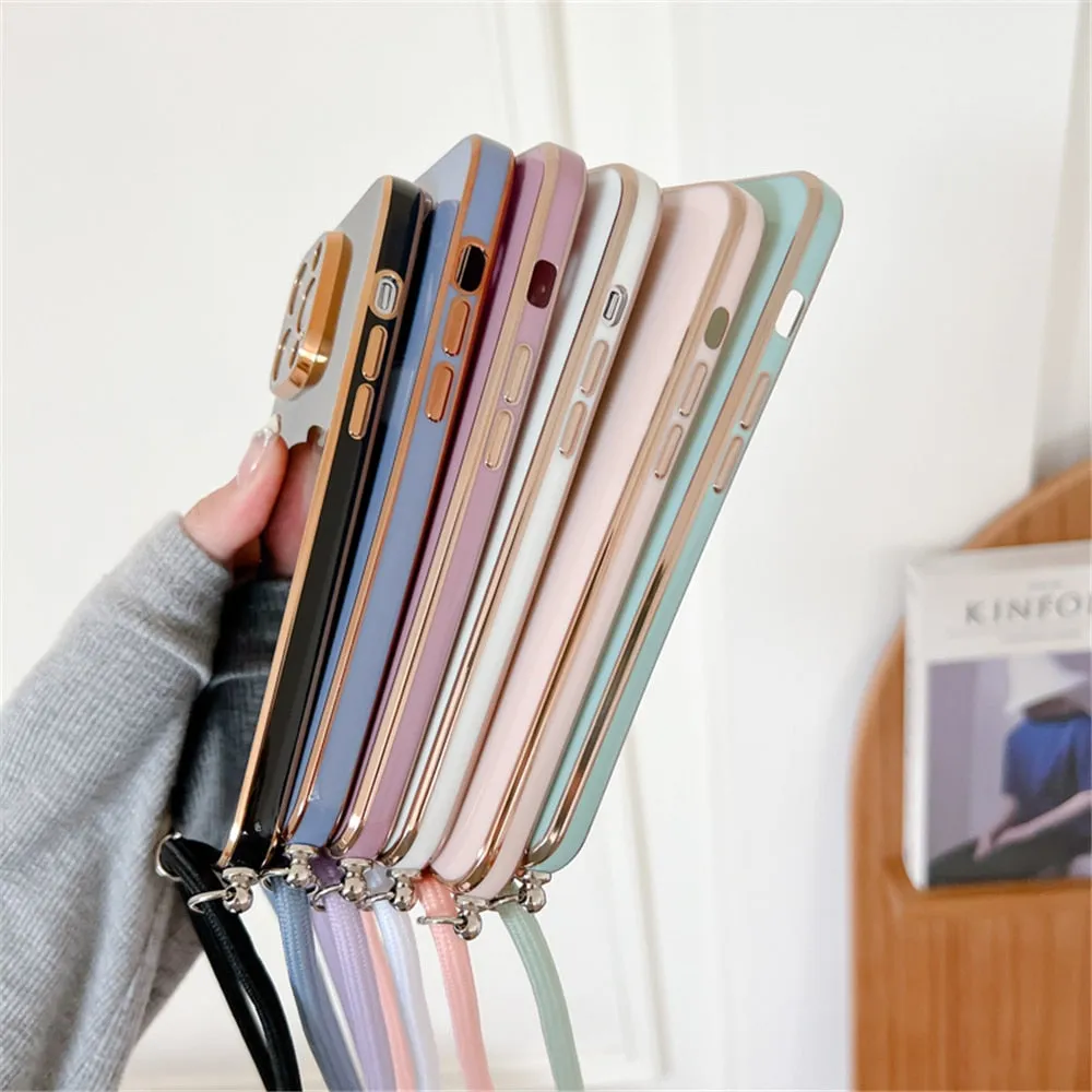 Anymob iPhone Case Black Necklace Lanyard Silicon Phone Cord Strap Cover