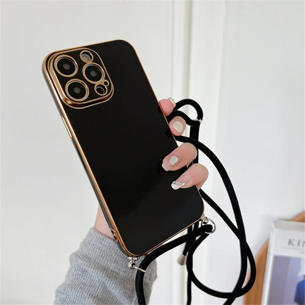 Anymob iPhone Case Black Necklace Lanyard Silicon Phone Cord Strap Cover