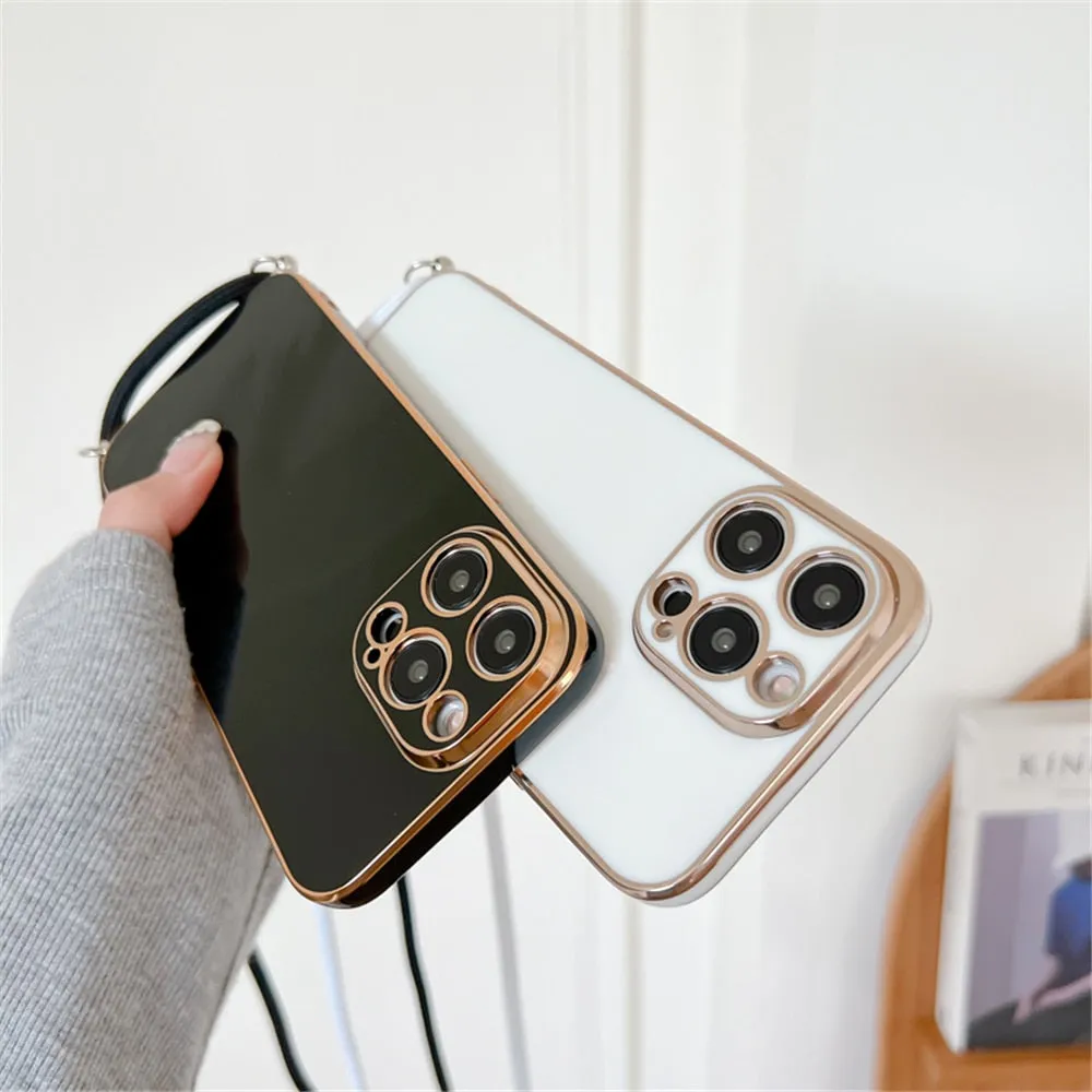 Anymob iPhone Case Black Necklace Lanyard Silicon Phone Cord Strap Cover