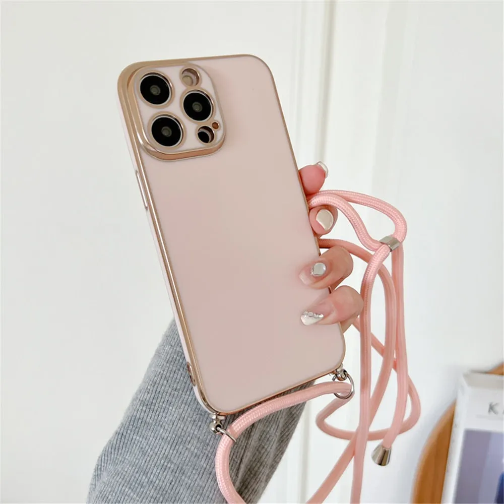 Anymob iPhone Case Black Necklace Lanyard Silicon Phone Cord Strap Cover