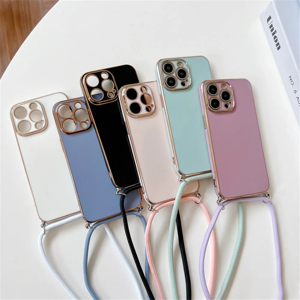Anymob iPhone Case Black Necklace Lanyard Silicon Phone Cord Strap Cover