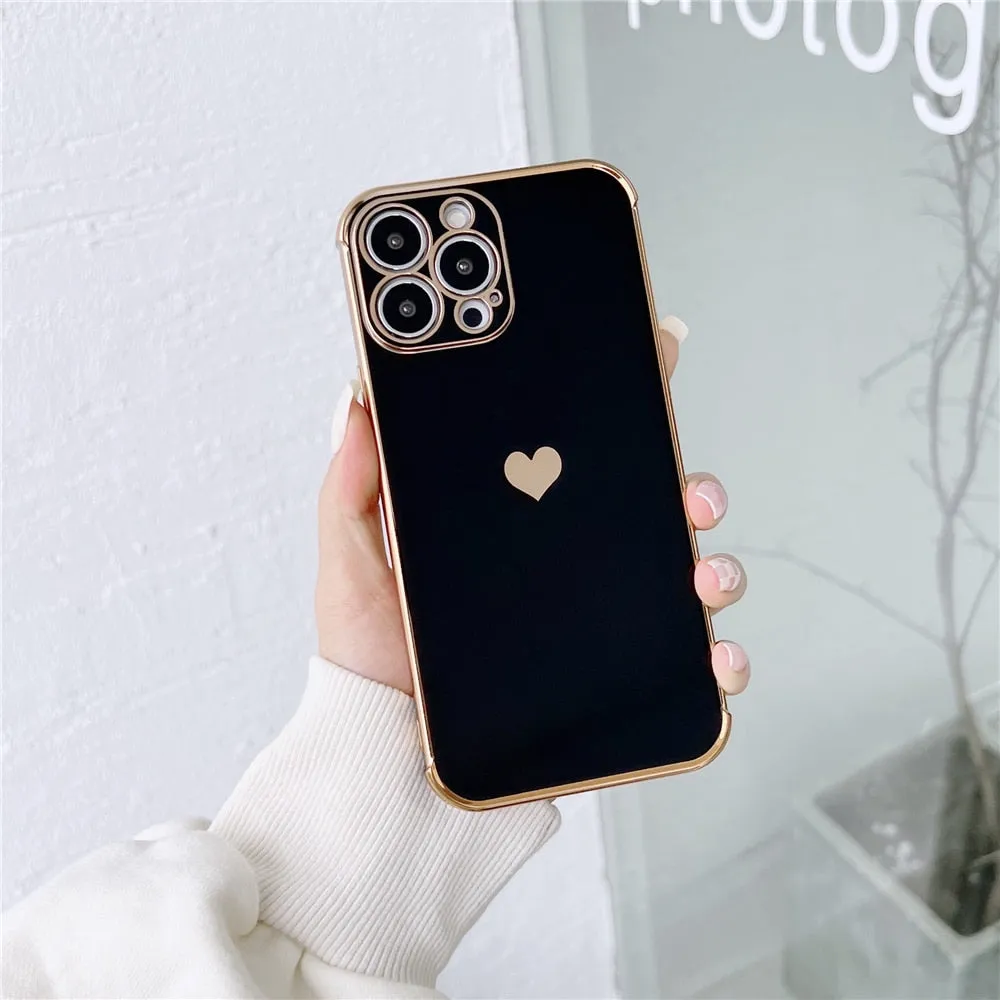 Anymob iPhone Case Black Plating Love Heart Pattern Soft Silicon Phone Cover